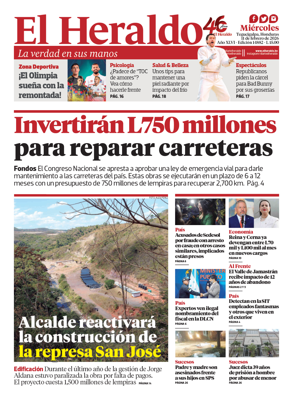 Invertirán L750 millones para reparar carreteras