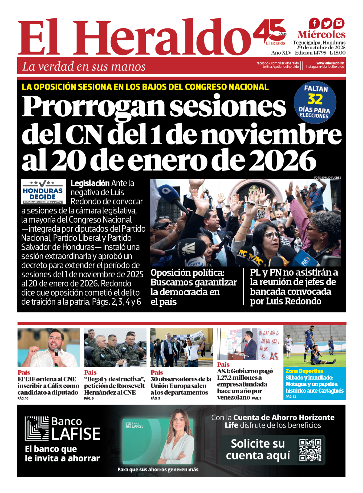 Prorrogan sesiones del CN del 1 de noviembre al 20 de enero de 2026