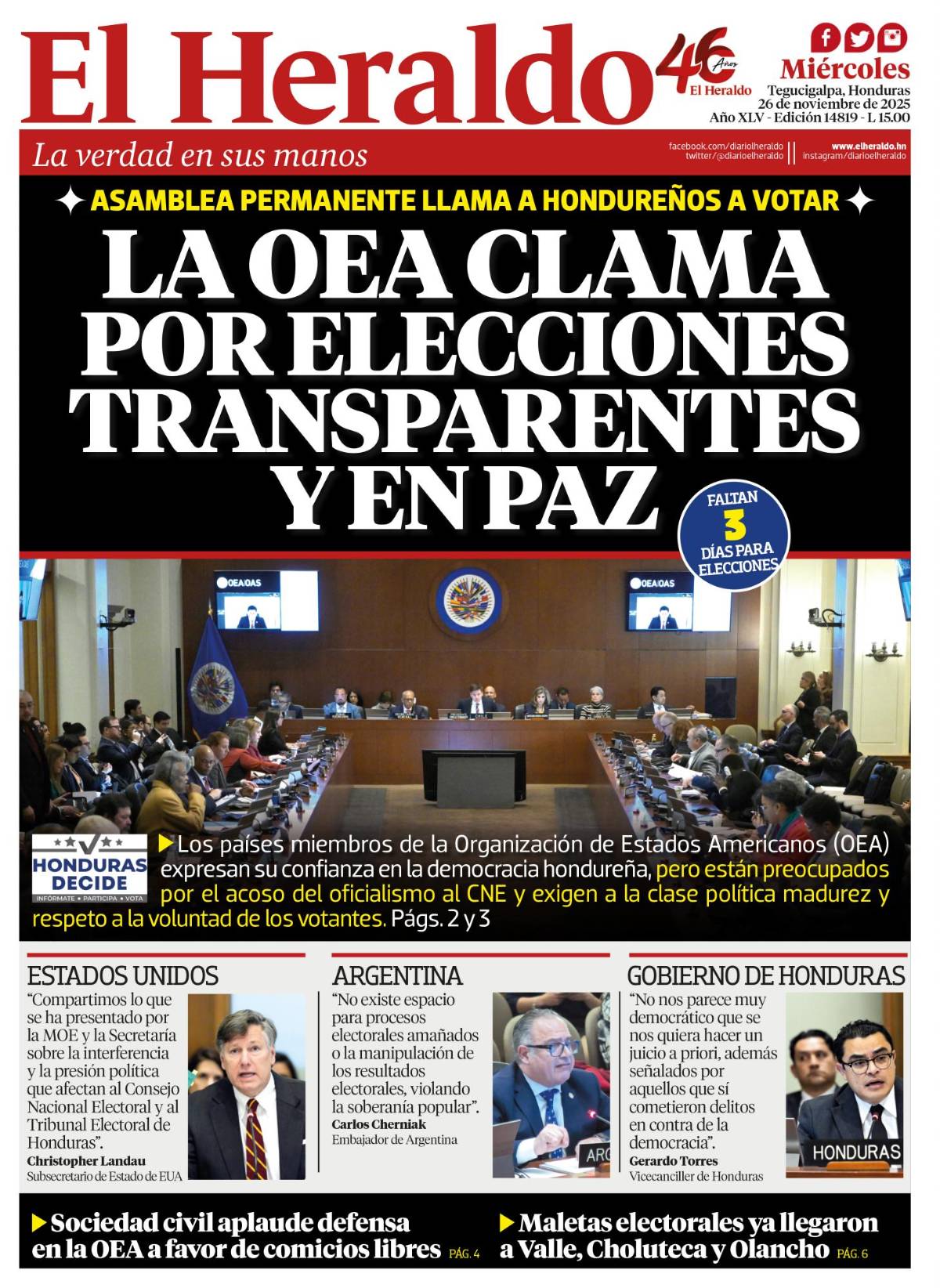 La OEA clama por elecciones transparentes y en paz