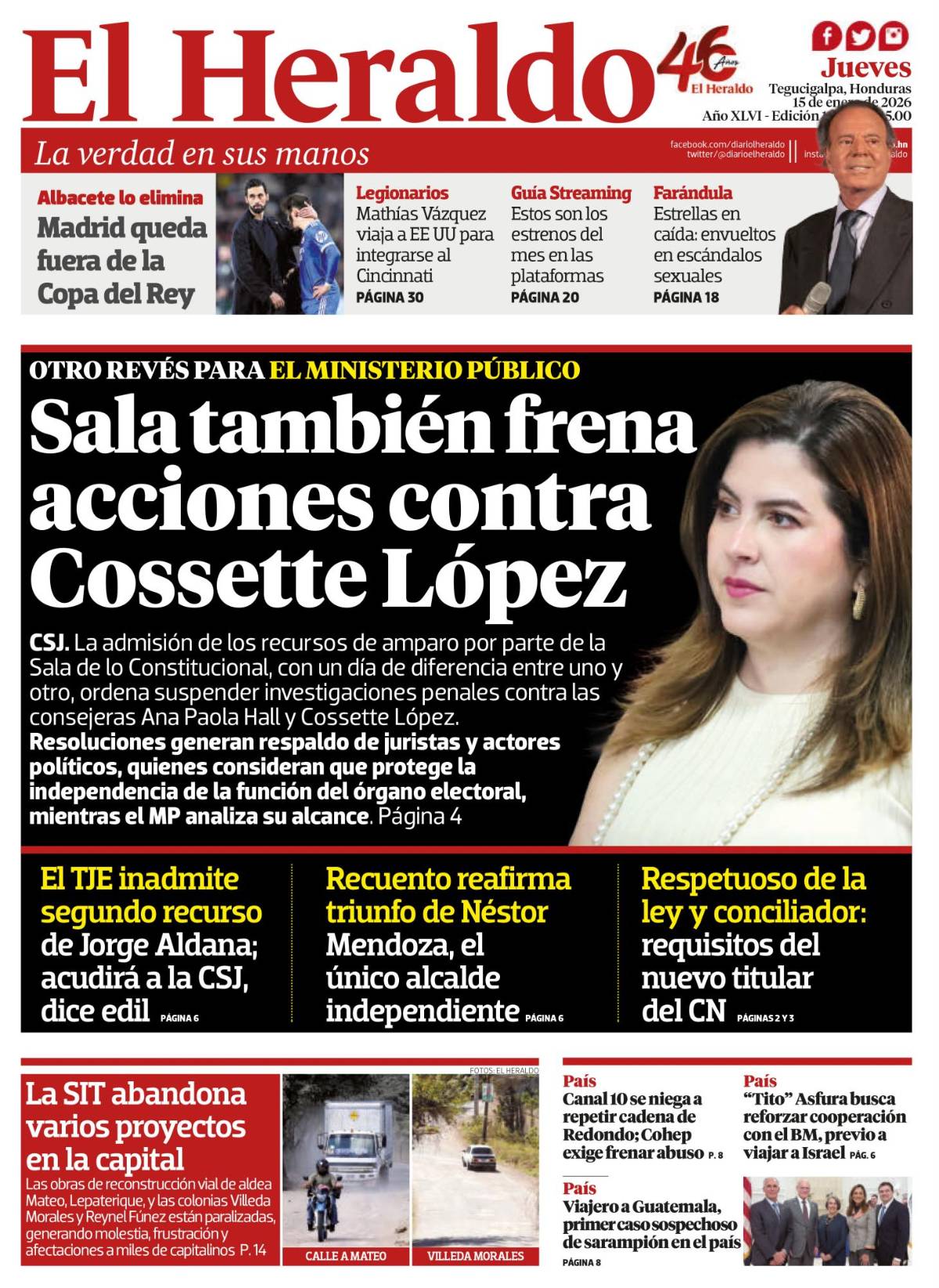 Sala también frena acciones contra Cossette López