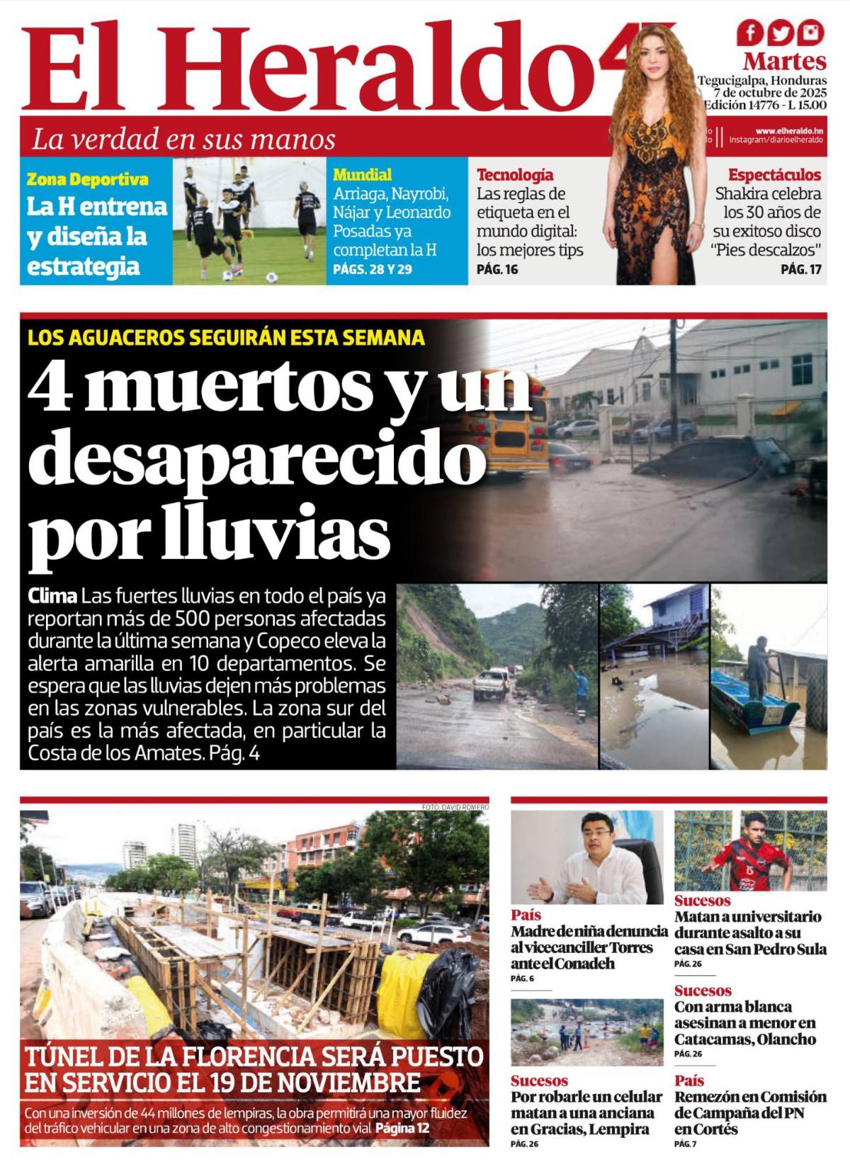 4 muertos y un desaparecido por lluvias