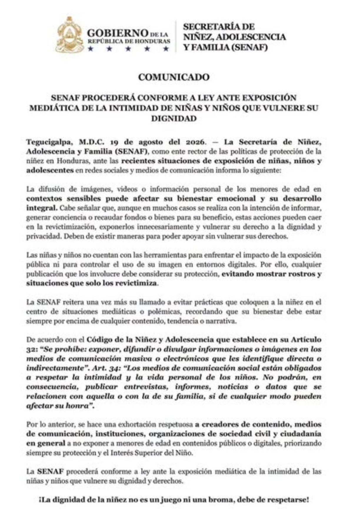 MP y gobierno inician acciones contra tiktokers que humillaron a niño a cambio de L500