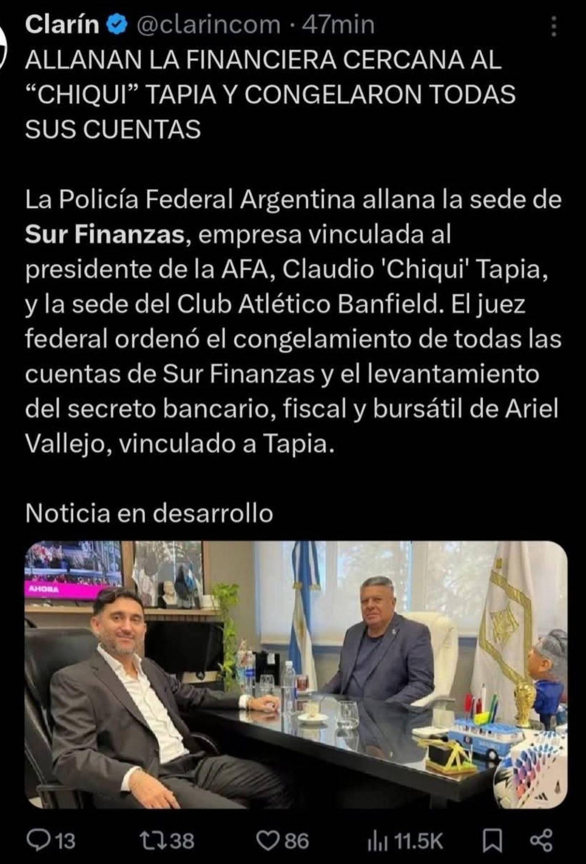 Banfield fue allanado debido a una investigación por lavado de dinero