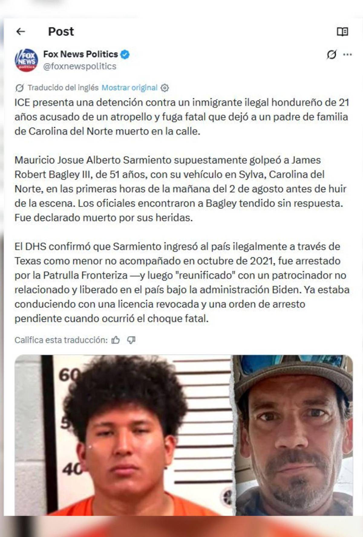 Tenía dos órdenes de captura: detienen a hondureño por atropellar y causar la muerte de un estadounidense