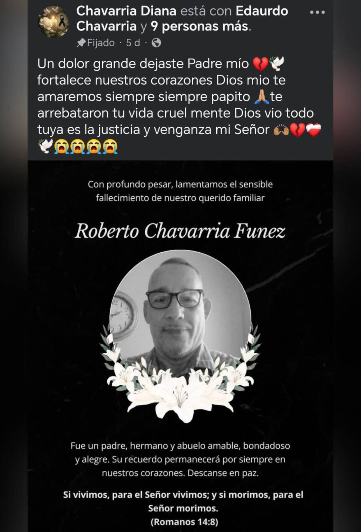 Ese delincuente va a pagar: hija de Roberto Chavarría, asesinado por El Diablo en Olanchito