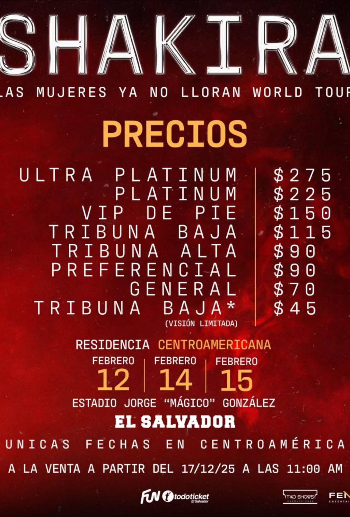 Shakira en El Salvador: Estas son las localidades y los precios de los tres conciertos