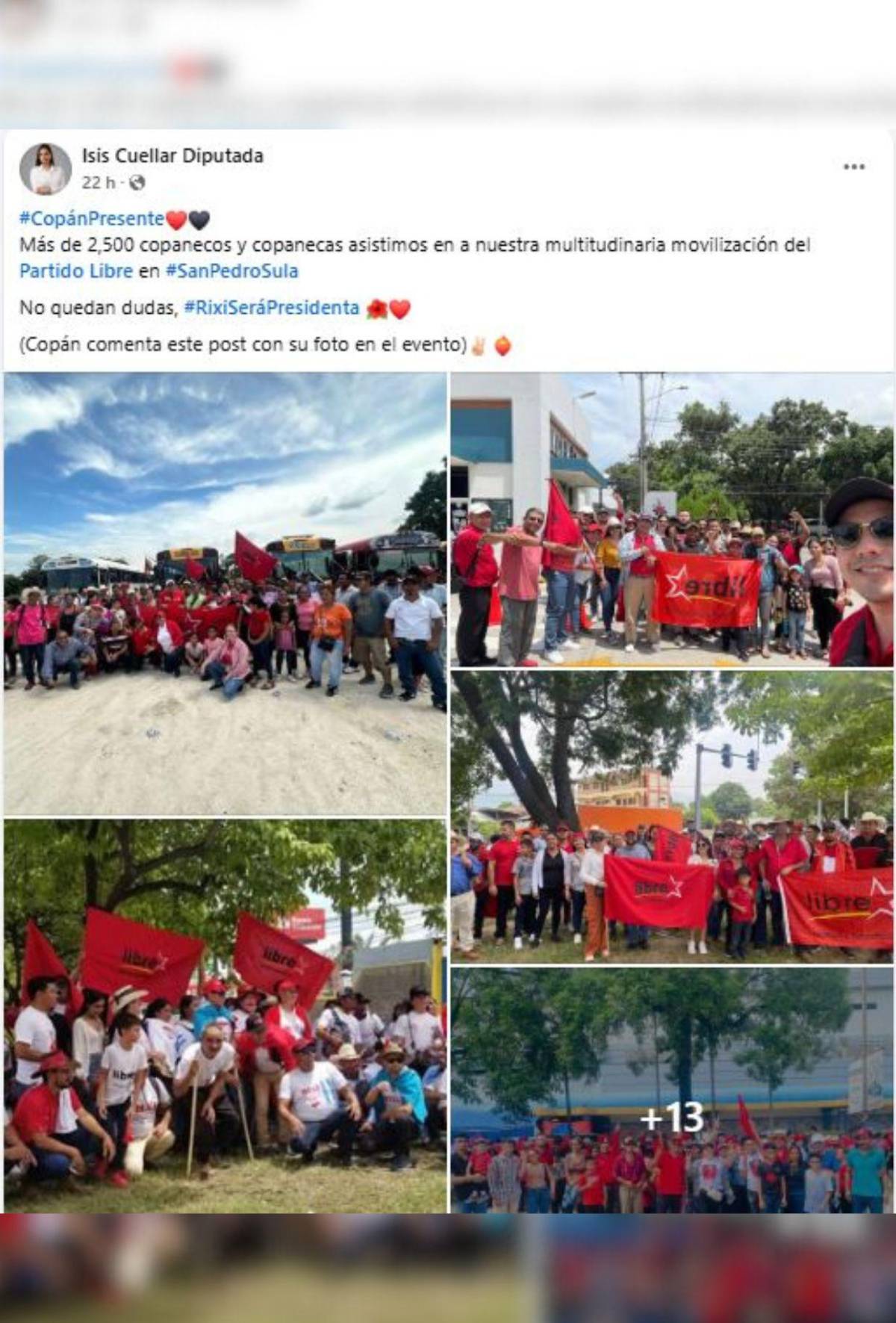 Pese a ser suspendida de Libre, Isis Cuéllar participó en marcha del partido en SPS