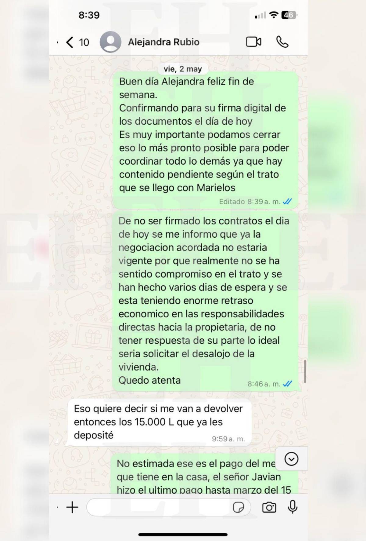 Revelan que Alejandra Rubio llegó con militares ante deuda de L92 mil por alquiler