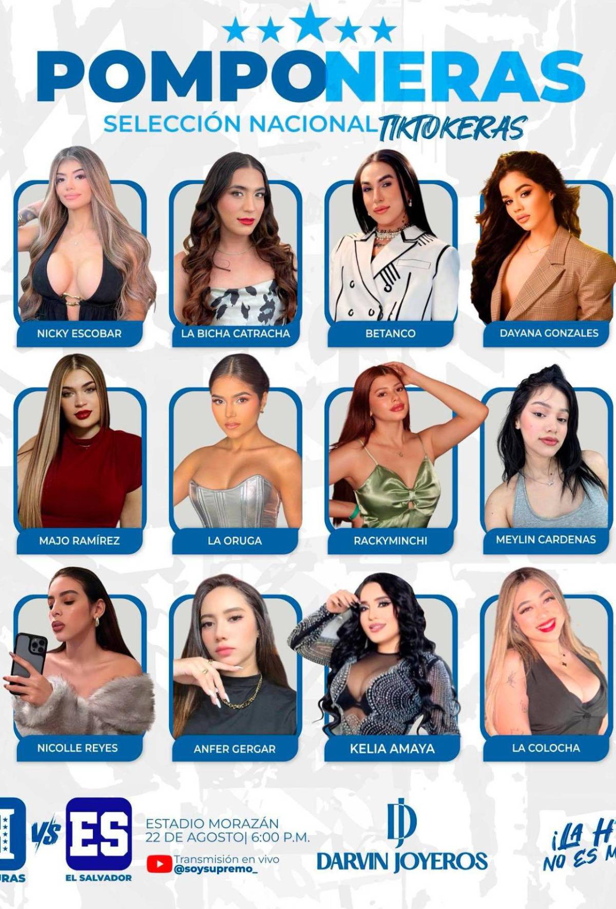 ¿Quiénes son? Confirman equipo de pomponeras en juego de tiktokers Honduras-El Salvador
