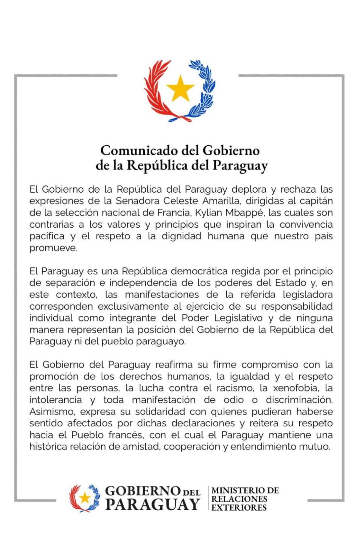 Francia y Paraguay en guerra tras comentarios racistas de senadora contra Mbappé