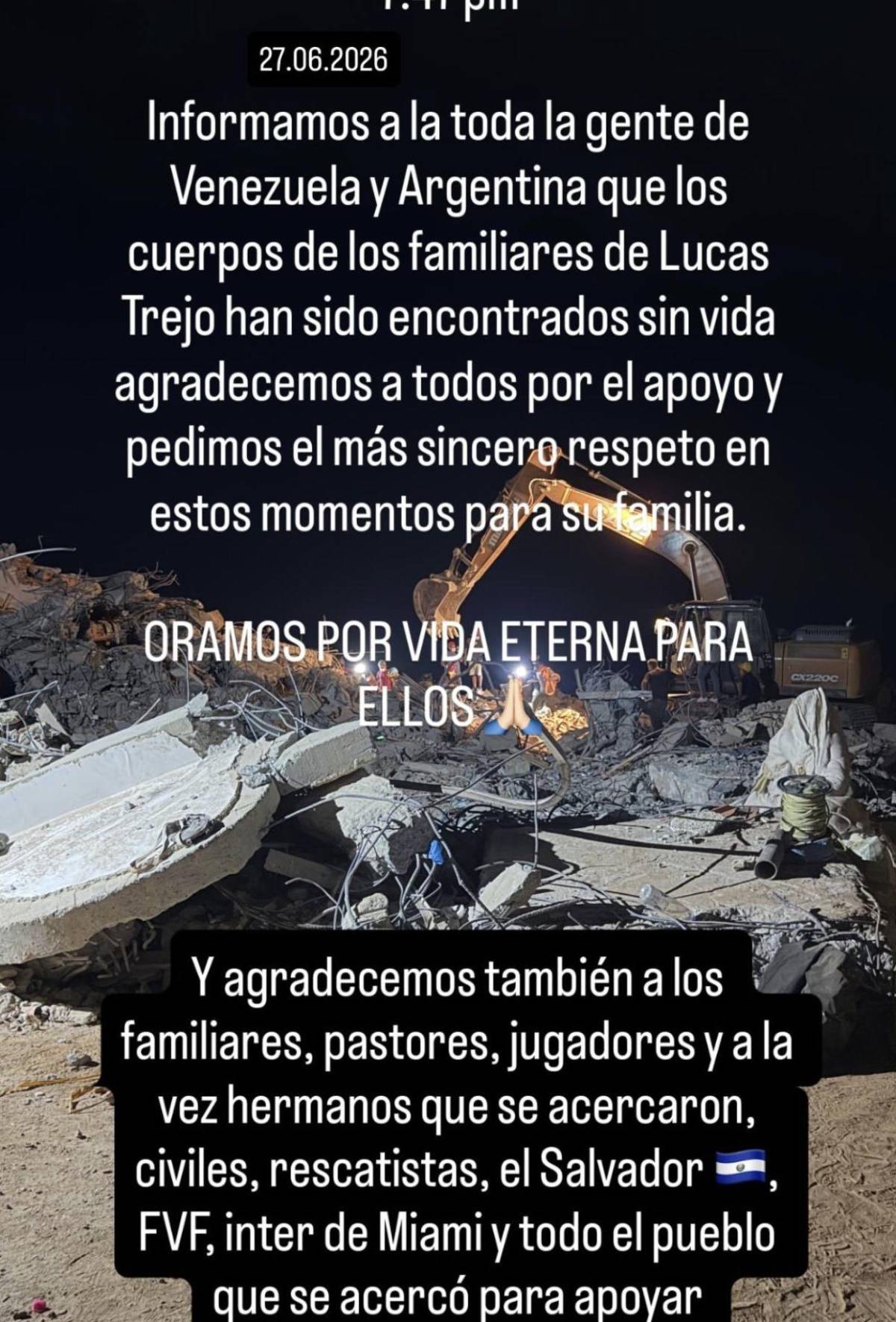 Encuentran sin vida a esposa e hijos de futbolista argentino tras terremoto en Venezuela