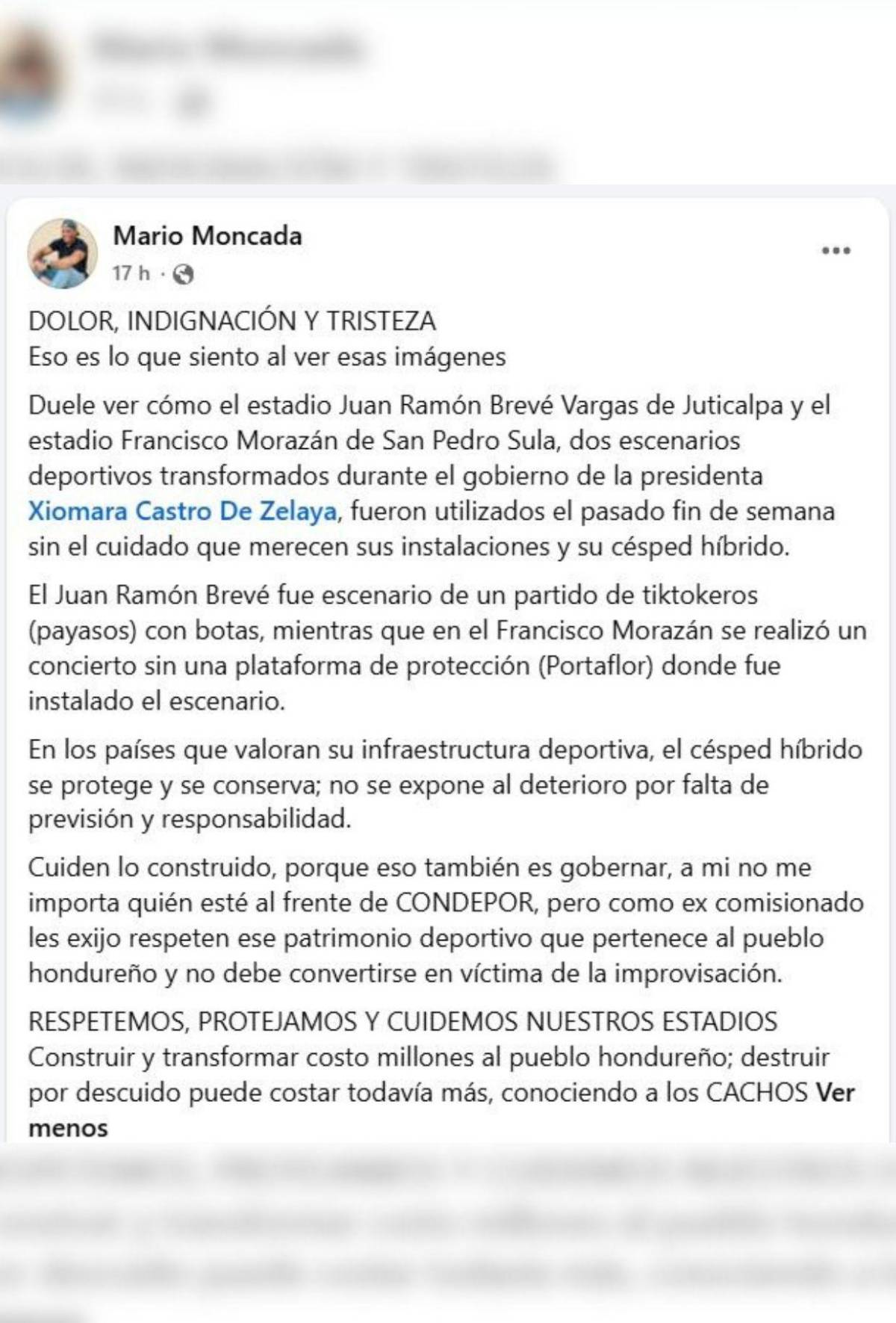 Indignación y tristeza: Mario Moncada expone descuido en dos estadios que remodelaron