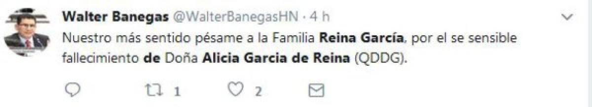 Muere esposa de Jorge Arturo Reina Idiáquez en Tegucigalpa