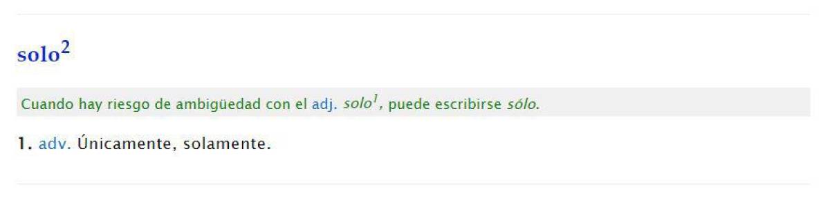 Fragmento del diccionario de la RAE en línea sobre la palabra solo.