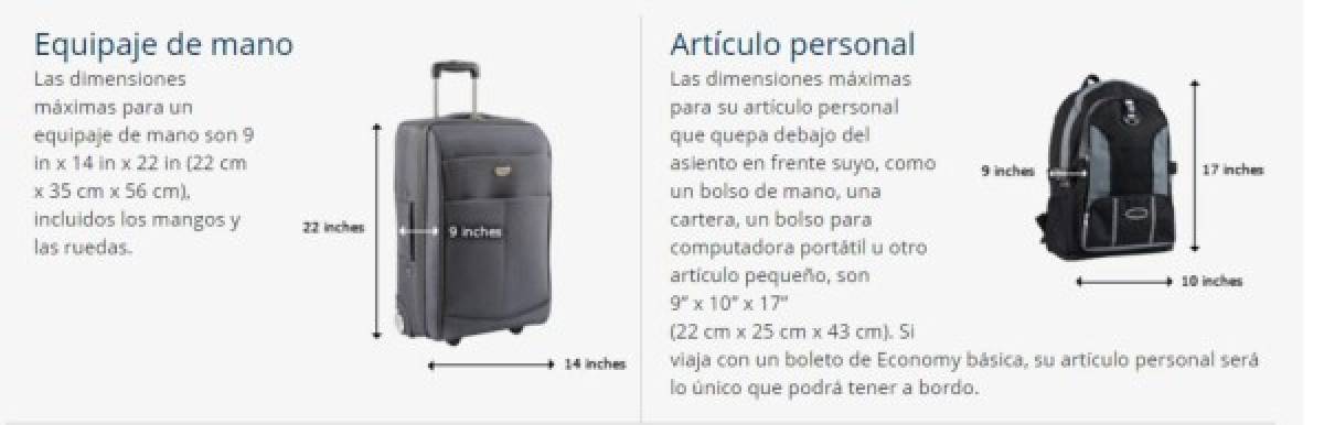 dilema Terapia mando Medidas correctas para el equipaje de mano que las aerolíneas hondureñas  permiten