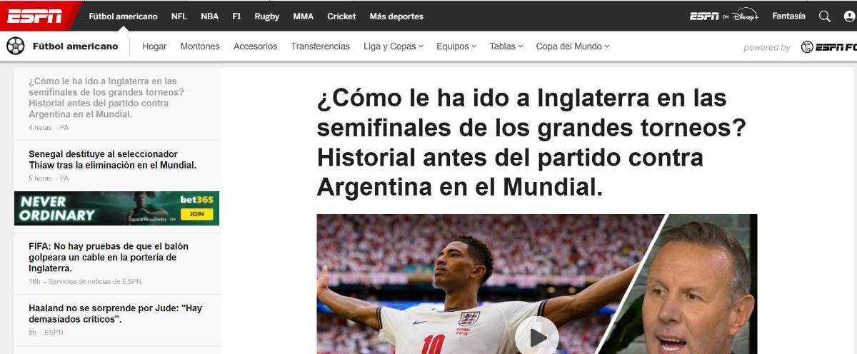 Lo que dicen en Inglaterra al confirmarse semifinal ante la Argentina de Messi
