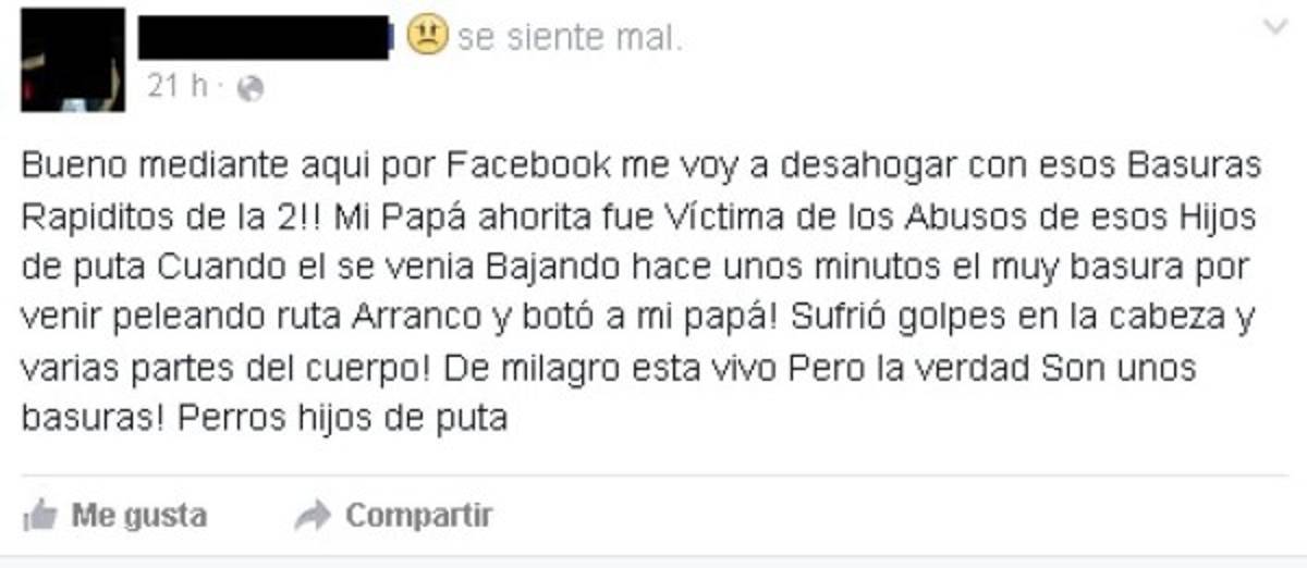 Denuncia: Rapidito casi mata a sexagenario y se da a la fuga