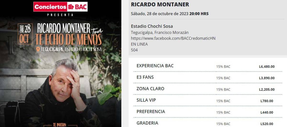 Precios y cómo comprar las entradas del concierto Ricardo Montaner en Honduras