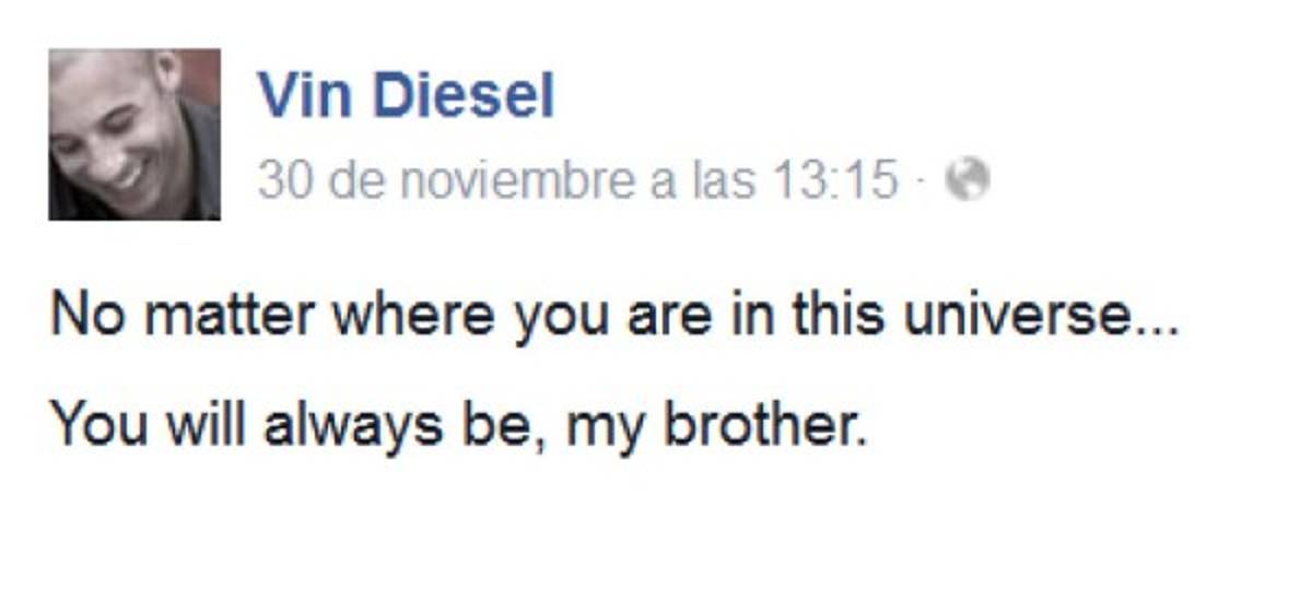 Vin Diesel vuelve a recordar a su fallecido amigo Paul Walker