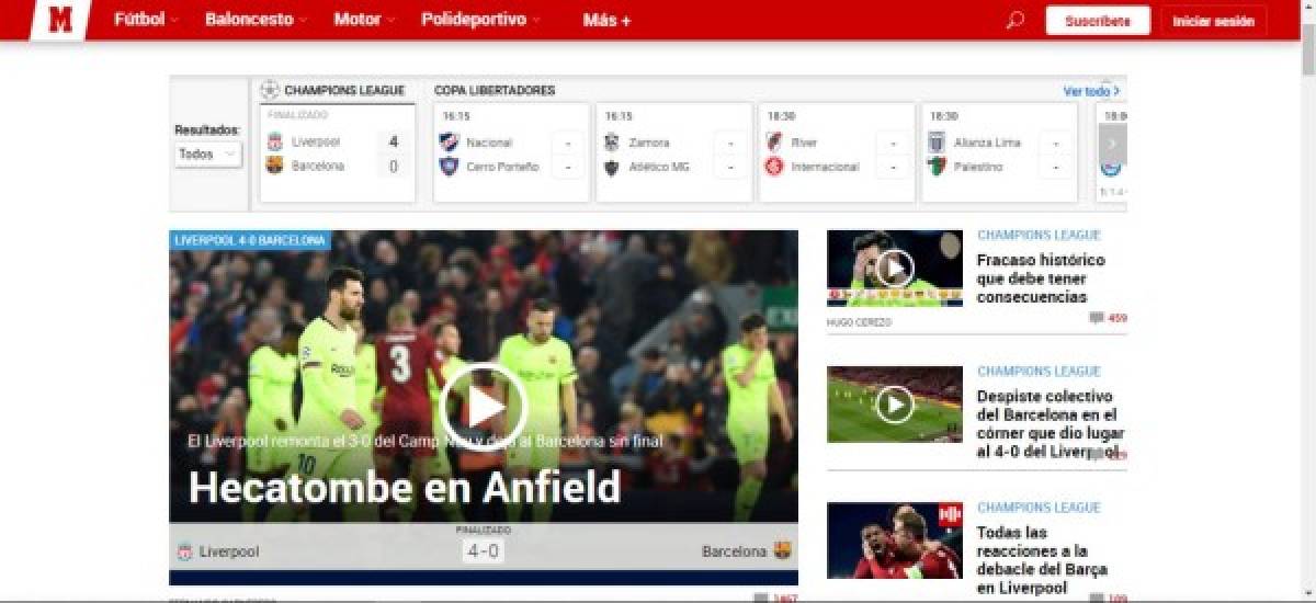 Así titularon los periódicos digitales del mundo la eliminación del Barcelona ante Liverpool en la Champions