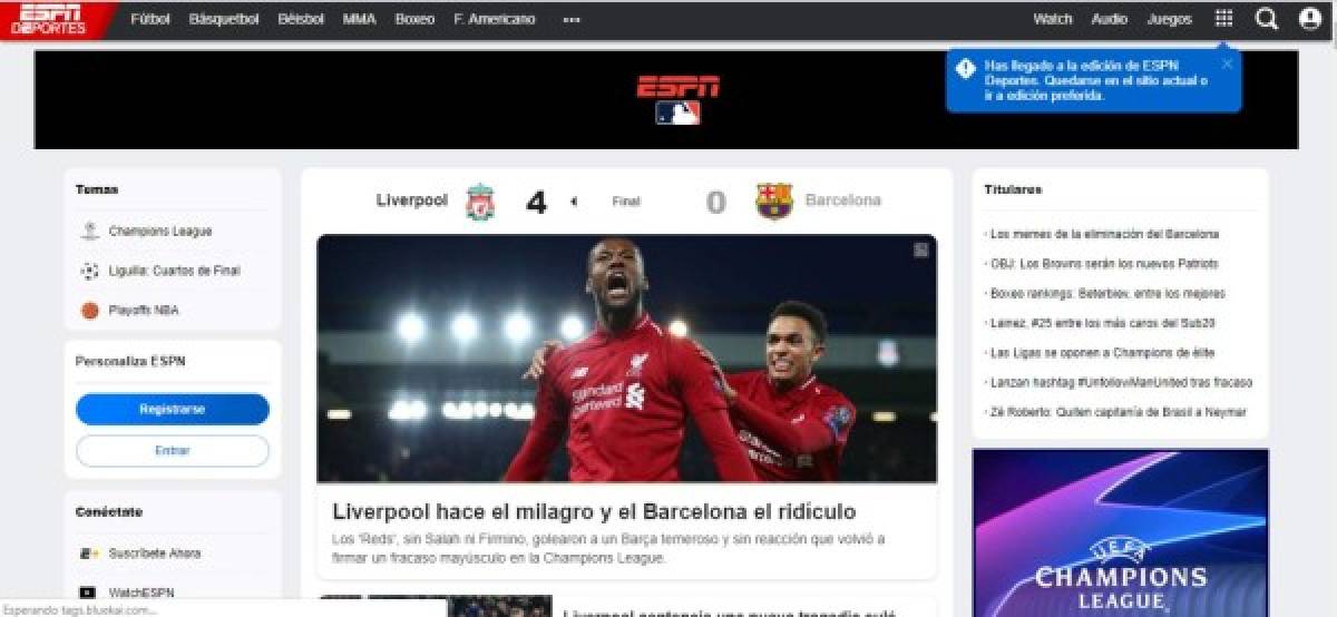 Así titularon los periódicos digitales del mundo la eliminación del Barcelona ante Liverpool en la Champions