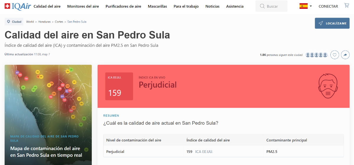 Resultados de calidad de aire según la base de IQAir