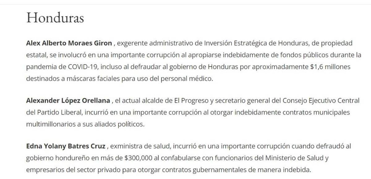 Departamento de Estado de EEUU divulga Lista Engel 2023 de funcionarios corruptos en Honduras