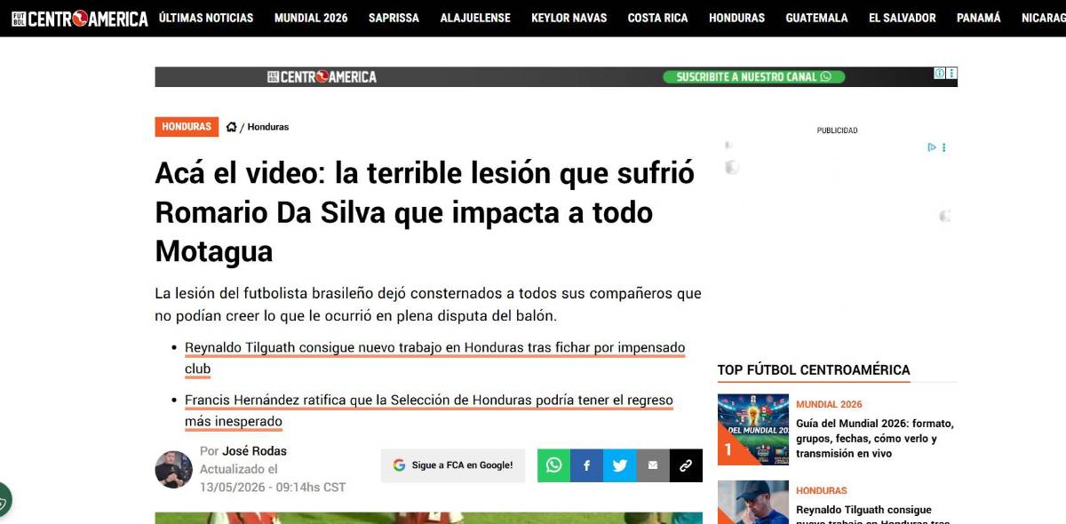 Así reaccionan los medios internacionales tras terrible lesión de Romario da Silva