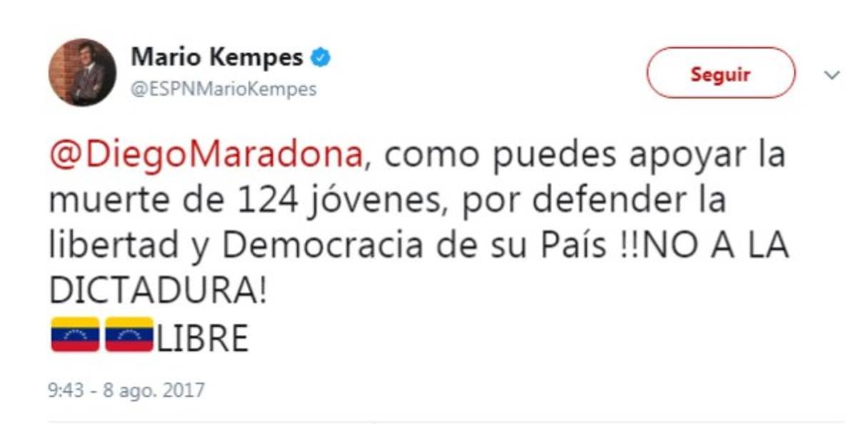 Mario Kempes critica a Diego Maradona por ofrecerse como 'soldado' de Maduro  
