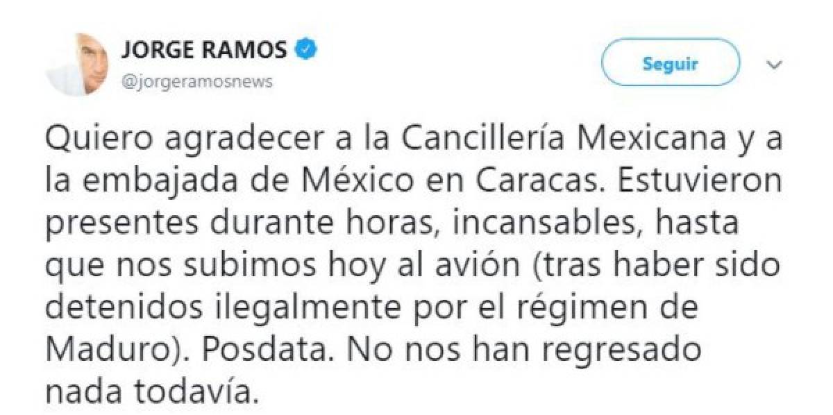 La exigencia de Jorge Ramos a Nicolás Maduro: 'No nos han regresado nada todavía'
