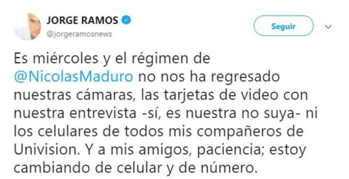 La exigencia de Jorge Ramos a Nicolás Maduro: 'No nos han regresado nada todavía'