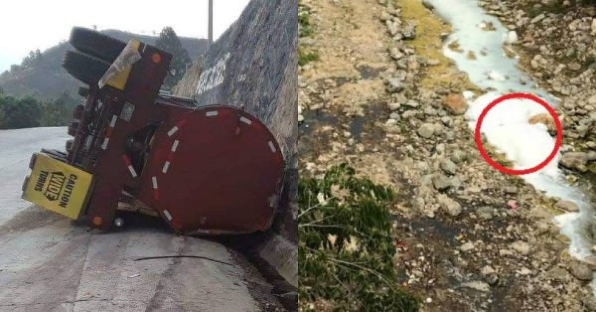 El pesado vehículo volcó y provocó un desastre ambiental en Honduras.