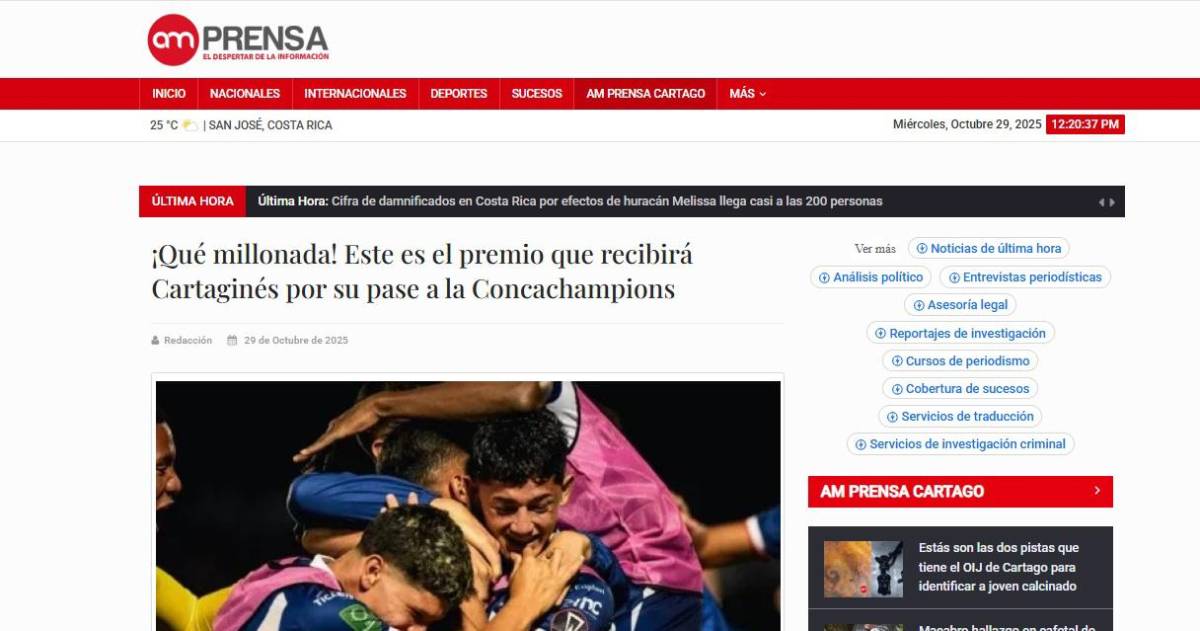 Lo que publicaron los medios de Costa Rica tras eliminación de Cartaginés a Motagua