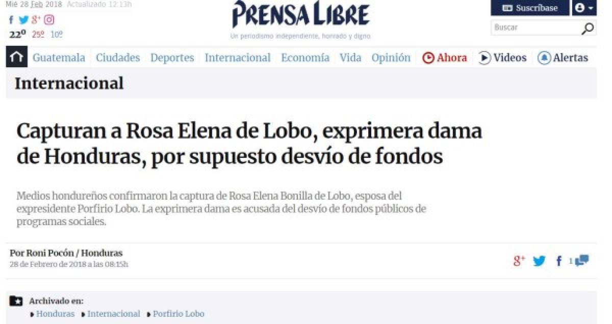 Así informaron los medios internacionales sobre la captura de la ex primera dama de Honduras, Rosa Elena Bonilla