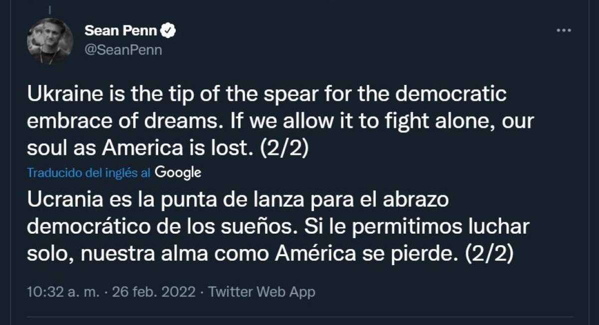 Sean Penn sobre conflicto: “El señor Putin habrá cometido un error de lo más horrible”