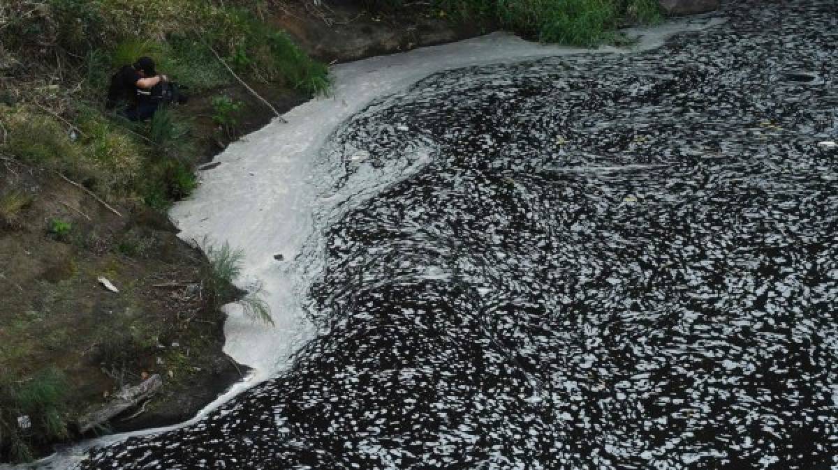 Vista de la contaminación de las aguas del Lempra en Pinuelas, 430 kilometros al oeste de Tegucigalpa (Foto: AFP/ El Heraldo Honduras/ Noticias de Honduras)