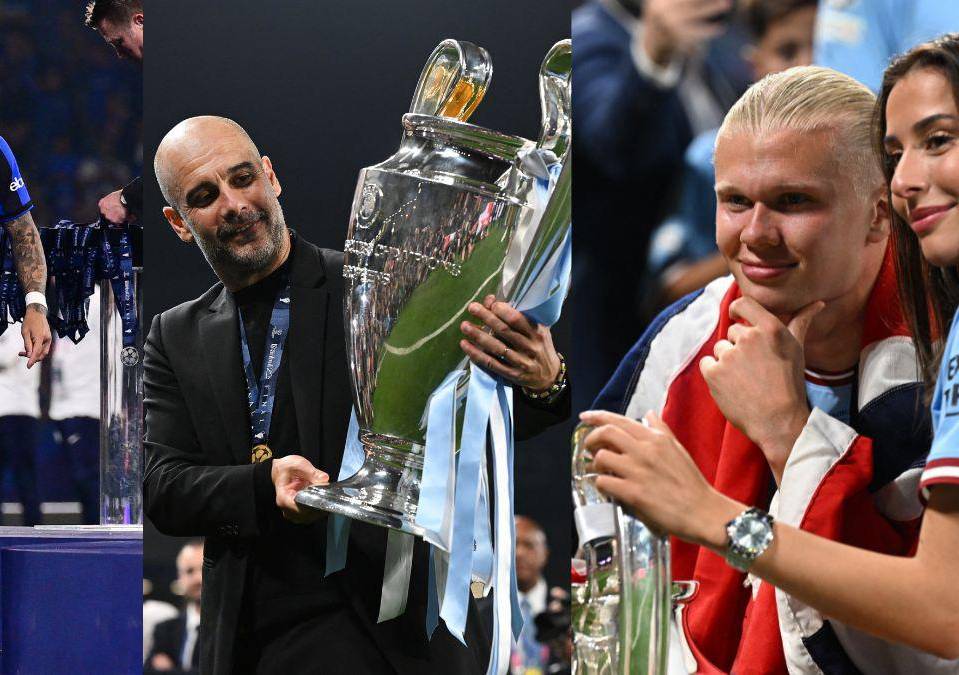 El conjunto Cityzen logró coronarse campeón de la Champions League y lo festejó por todo lo alto. La novia de Haaland posó con el noruego, Grealish besando a su pareja, el jeque Khaldoon al-Mubarak le agradeció a Guardiola con un abrazo y la desgarradora imagen de Lautaro Martínez. Aquí las imágenes que no se vieron por Televisión.