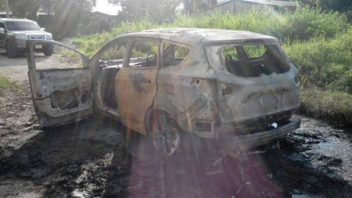 Queman lujosa camioneta y la abandonan en colonia Perfecto Vásquez de San Pedro Sula