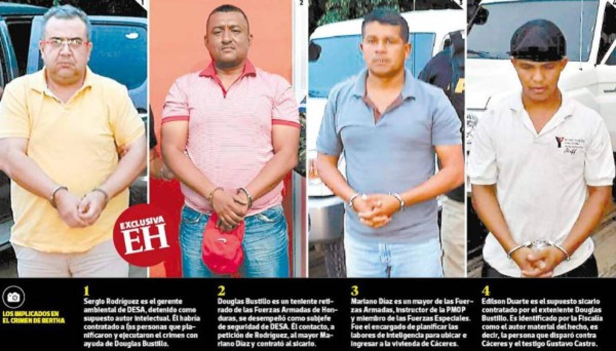 Estos son los presuntos autores materiales de la muerte de Berta Cáceres Flores, foto: El Heraldo.