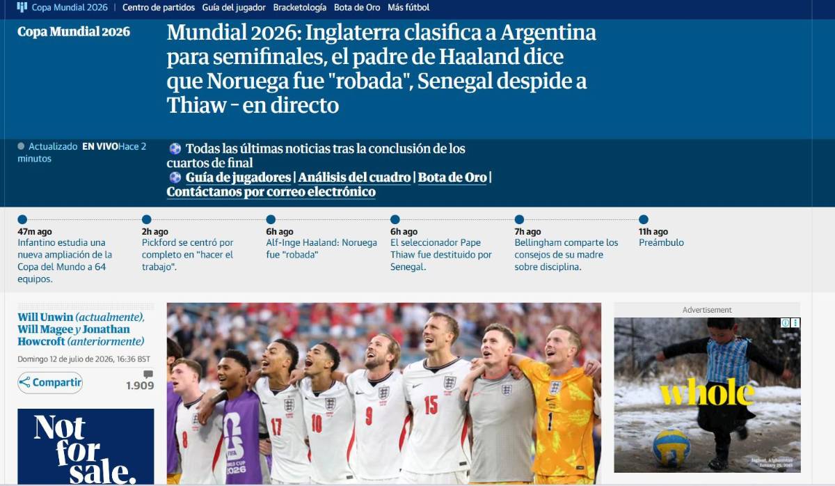 Lo que dicen en Inglaterra al confirmarse semifinal ante la Argentina de Messi