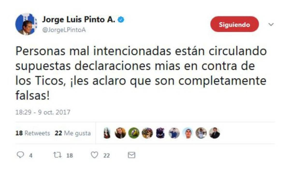 Jorge Luis Pinto reacciona furioso tras supuestas declaraciones suyas en contra de Costa Rica