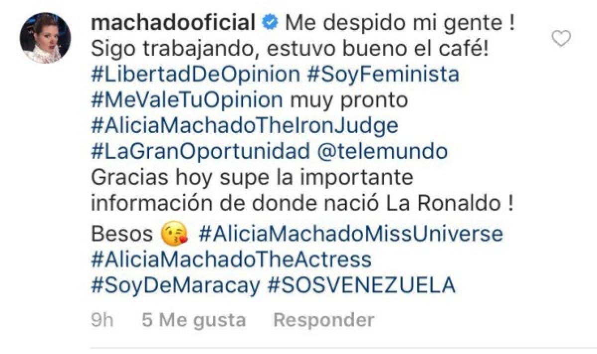 Alicia Machado señala a Cristiano Ronaldo por recurrir a la gestación subrogada y recibe fuertes críticas