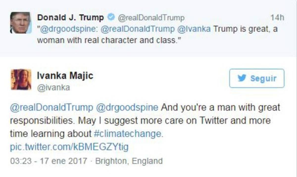 Estos son los tuits de la polémica. El de Donald Trump y el de la Ivanka equivocada. (Foto: Captura Redes / EL HERALDO Honduras / Noticias del Mundo)