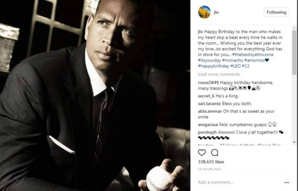 Esta fue la publicación que hizo Jennifer López en el cumpleaños de Alex Rodríguez. Foto: Instagram