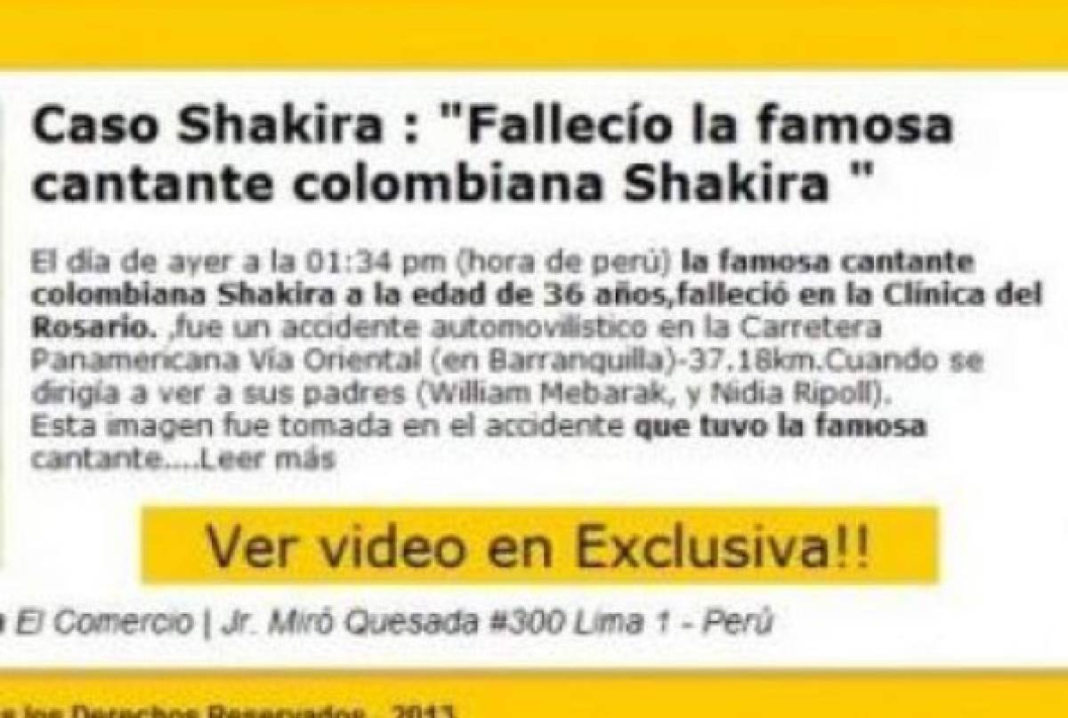Difunden la muerte de Shakira