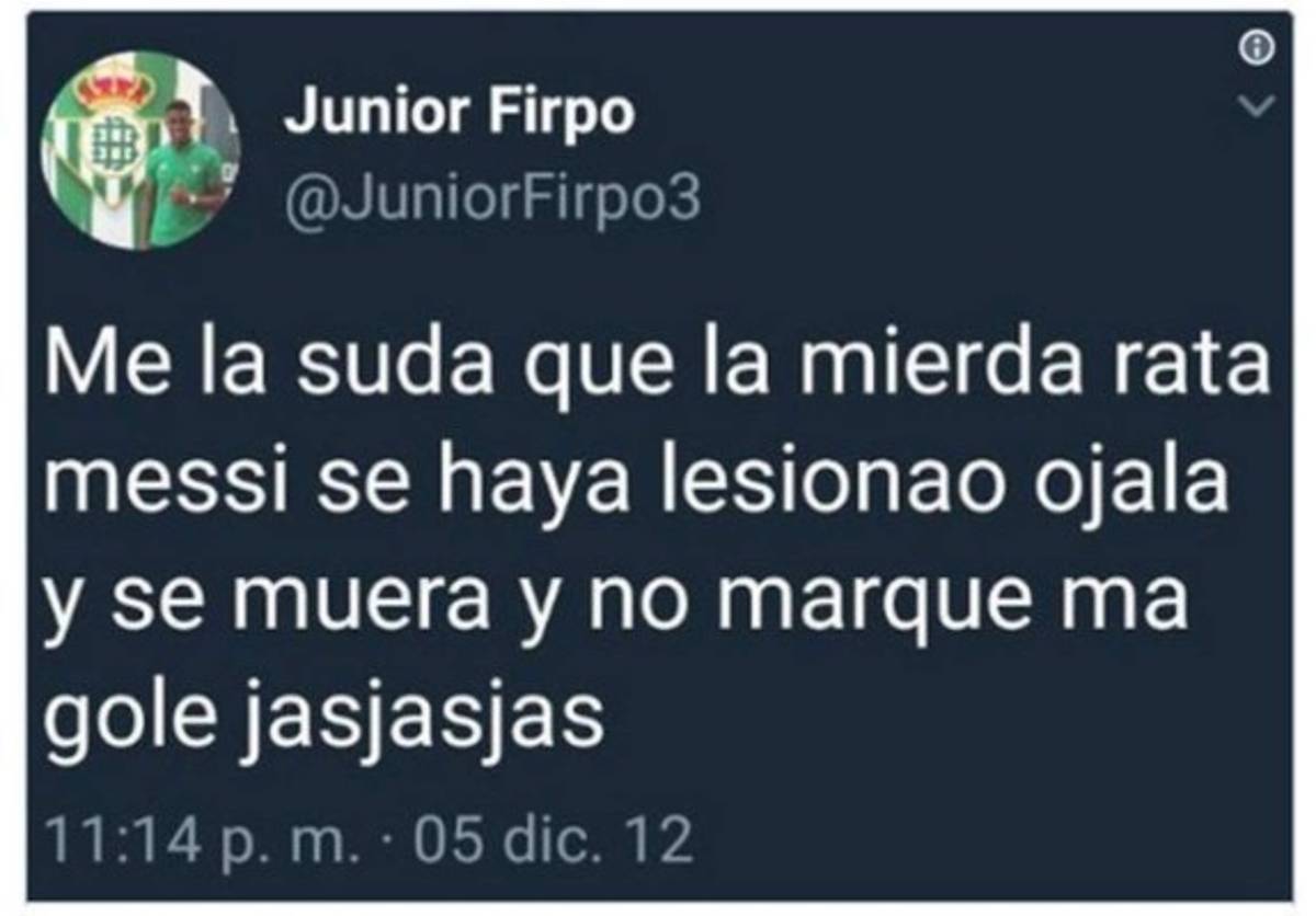 Critican al Barcelona por fichar a Junior Firpo, jugador que le deseó la muerte a Leo Messi