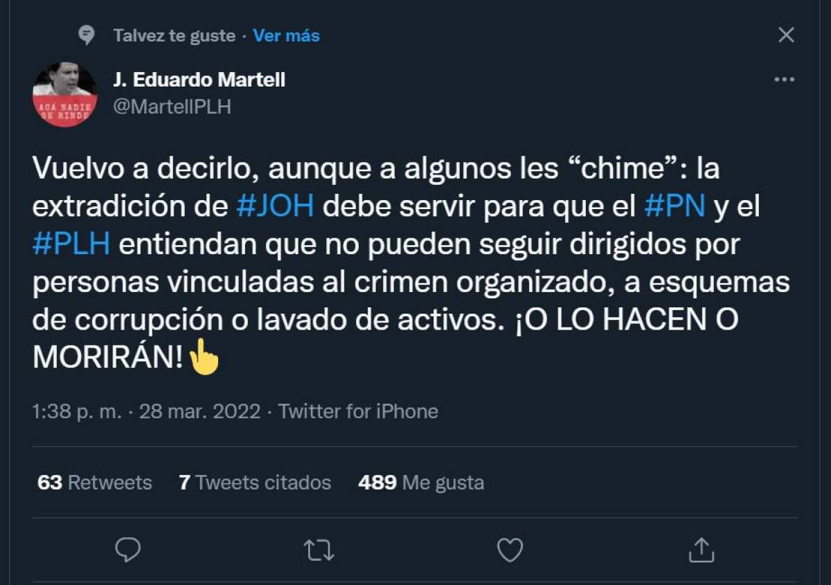 El mensaje de Eduardo Martell al Partido Nacional y Liberal tras ratificación de extradición de JOH