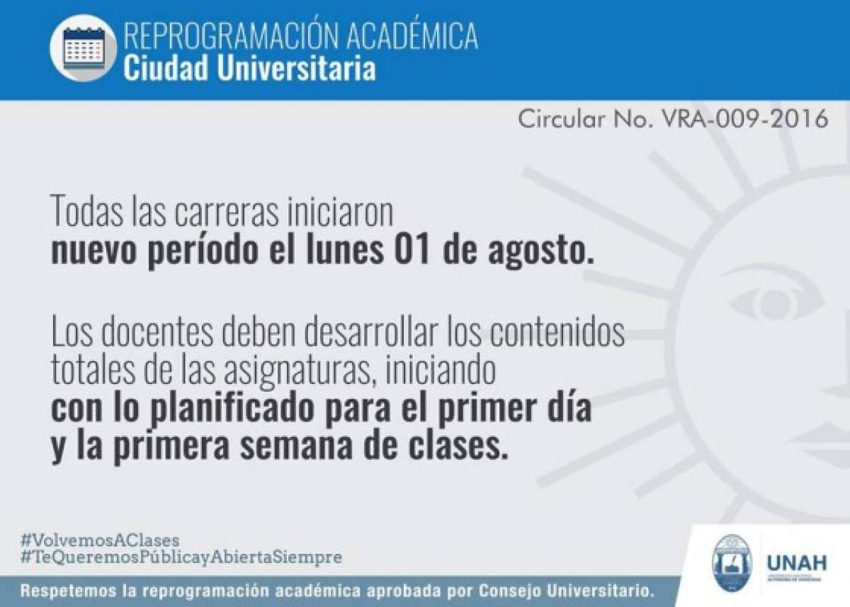 UNAH avisa que las clases inician desde cero