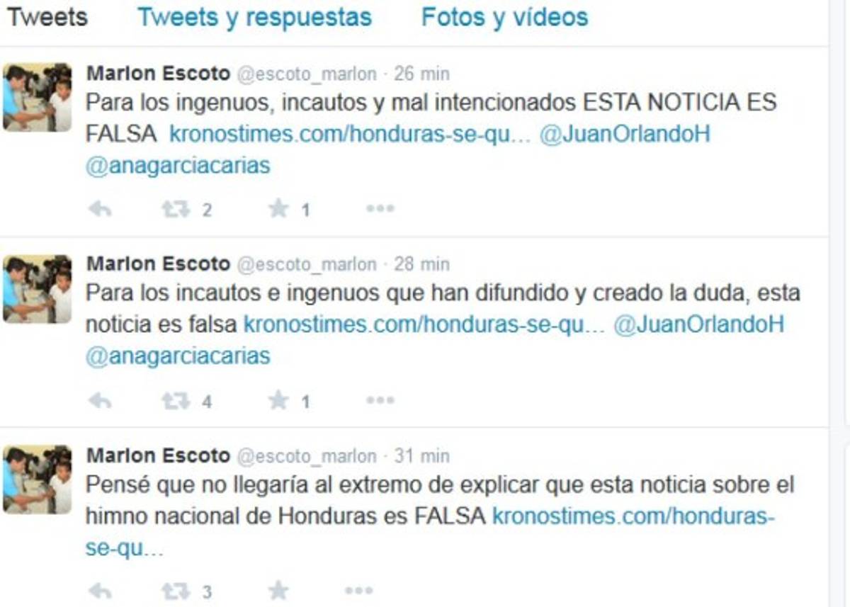 Marlon Escoto: 'La noticia sobre el Himno Nacional es falsa'.