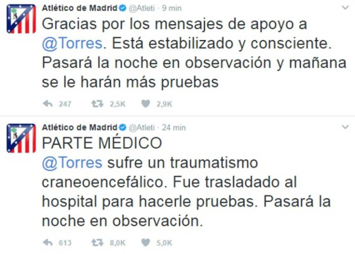 Video muestra la aparatosa caída de Fernando Torres, delantero del Atlético de Madrid